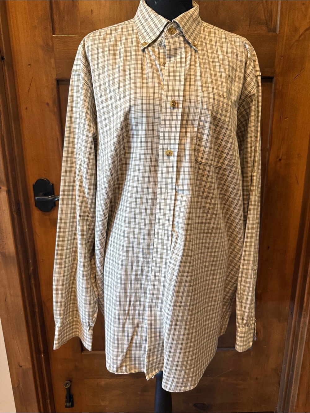 L.L. Bean Men's Plaid Button-Up Shirt in Beige and Brown